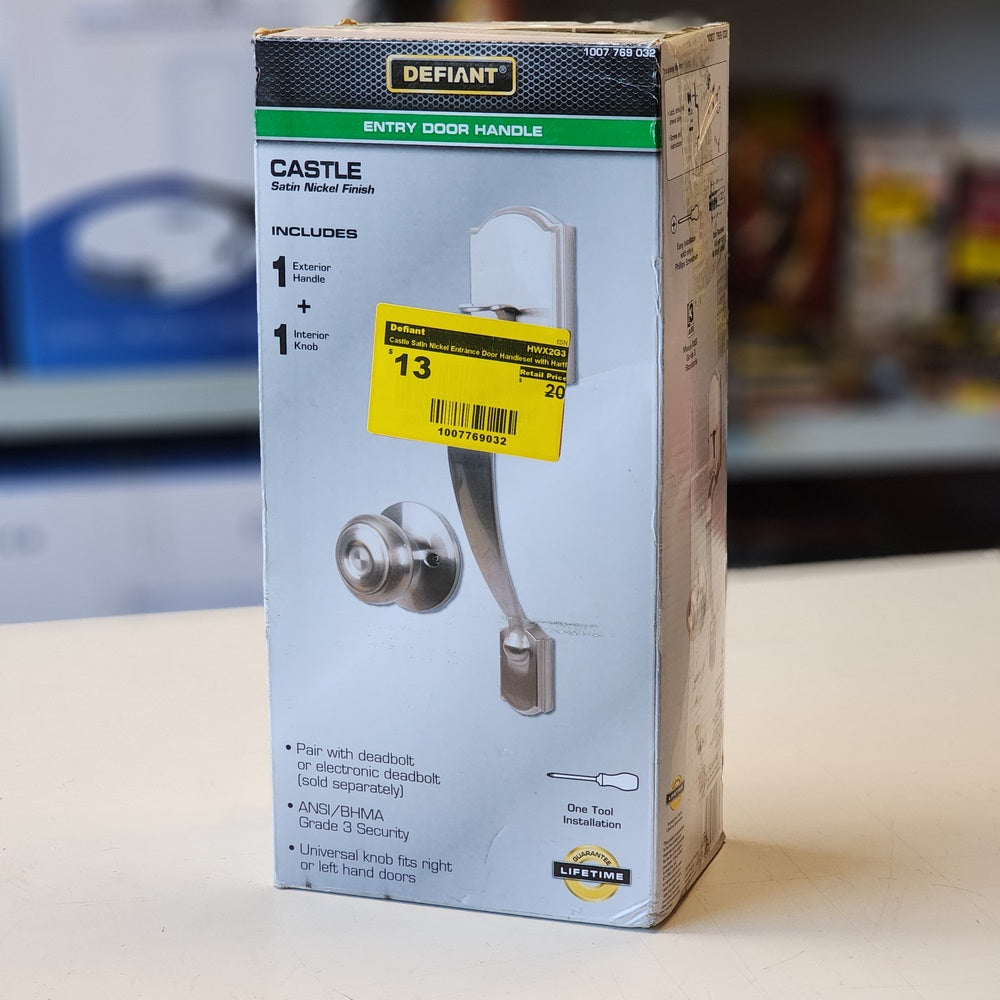 Castle Satin Nickel Entrance Door Handleset with Hartford Interior Knob (HWX2G3) Castle Satin Nickel Entrance Door Handleset with Hartford Interior Knob (HWX2G3)